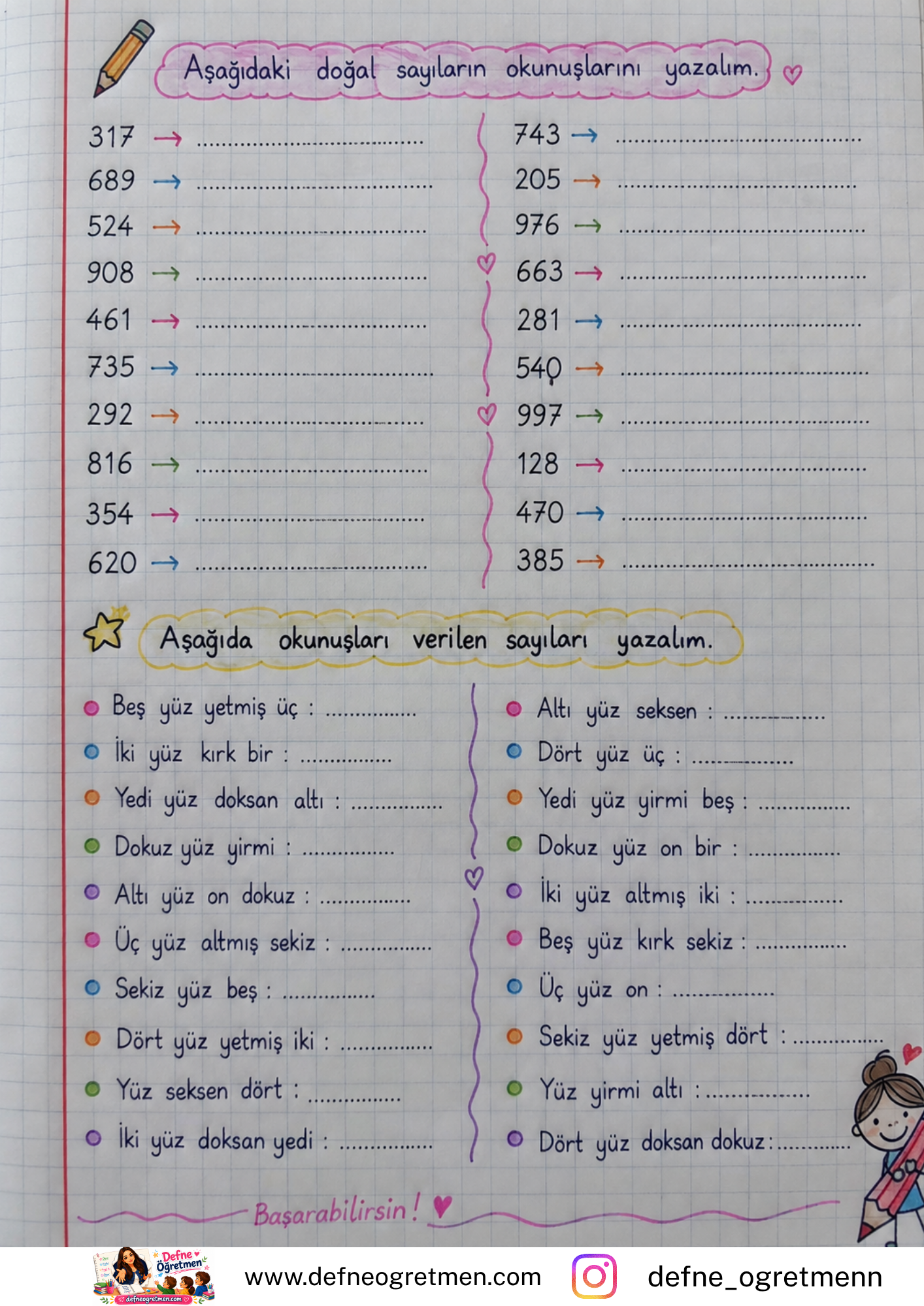 ÜÇ BASAMAKLI DOĞAL SAYILARI OKUMA VE YAZMA